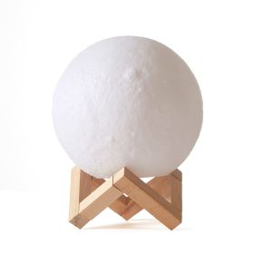 3D Print Color Changing Moon Lamp with Wood Stand, remote control and USB Adaptor, 7.5'' x 5.5'', White