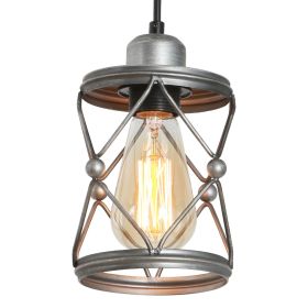 Industrial Pendant Lighting for Kitchen Island, Rustic Mini Cage Pendant Light, Farmhouse Pendant Lamp with Silver Grey[Unable ship weekends