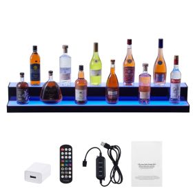 LED Lighted Liquor Bottle Display, 2 Tiers 48 Inch Commercial Illuminated Home Bar Shelf, 2 Steps Whiskey Rack Stand