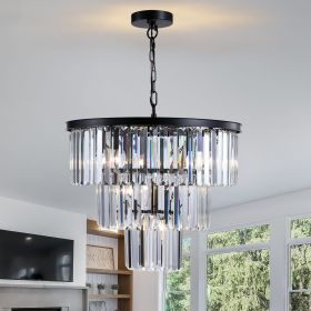 20" Luxury 3-Tier Crystal Chandelier, 7-Light Black Frame Pendant Light, Elegant Ceiling Lighting for Living Room, Dining Room, Bedroom (No Bulbs