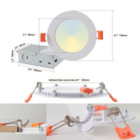 12-Pack 4 Inch Ultra-Thin LED Recessed Ceiling Light With Junction Box, 2700K-5000K Dimmable Color Changing Downlight, 9W 810LM, Easy Install, Id (Option: 4Inch)