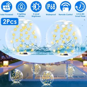 2 Pack Outdoor Solar Pool Lights, LED Light Up Balls with Remote, 3200K Warm Glow, 3 Lighting Modes & 4-Level Brightness& Auto On at Dusk (Color: as Pic)