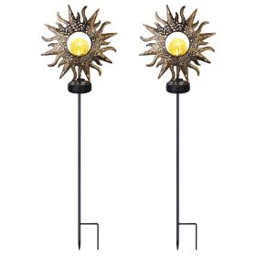 Solar Powered Moon Star Lamp IP54 Waterproof Decorative Lamp Crackle Glass Globe Stake Iron Lights For Garden Lawn Yard Driveway (Color: Black, size: One size)