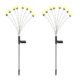 2Pcs Solar Firefly Lights Swaying Decorative Pathway Stake Lamp IP65 Waterproof Landscape Patio Yard Night Light (Color: Warm White, size: One size)